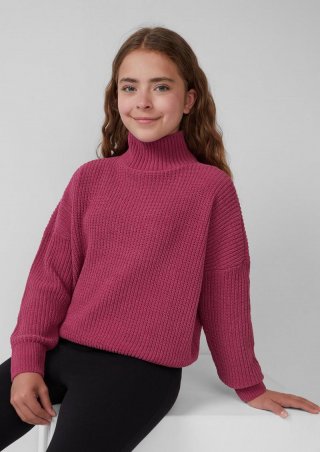 s.Oliver Loose Fit Strickpullover mit Stehkragen aus Chenille-Garn - pink