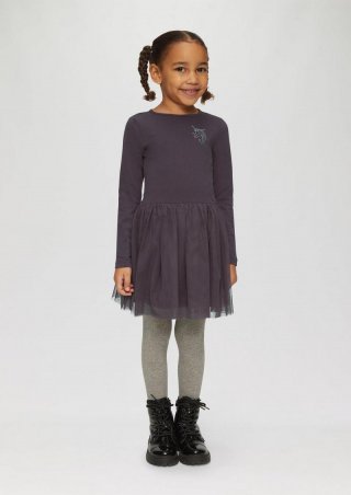 s.Oliver Jersey-Kleid mit Tüllrock und Glitzer-Print - flieder