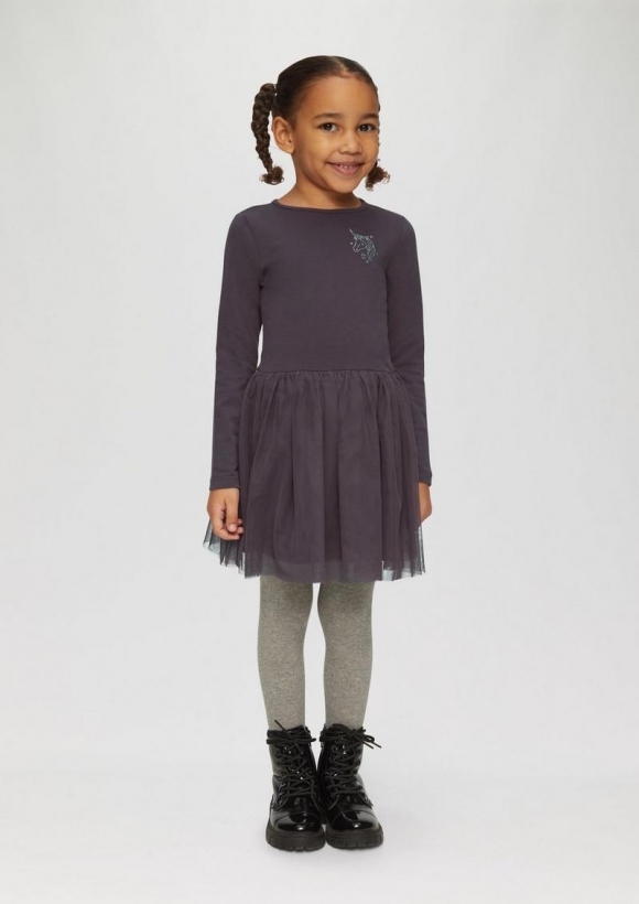 s.Oliver Jersey-Kleid mit Tüllrock und Glitzer-Print - flieder