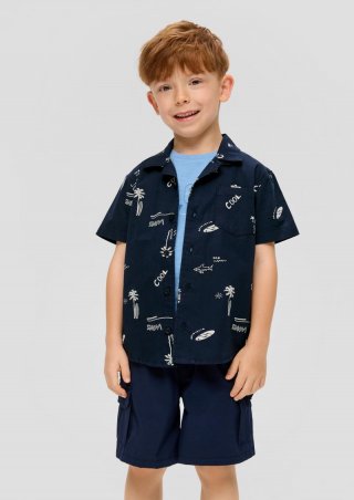 s.Oliver Kurzarmhemd mit maritimem Allover-Print - navy