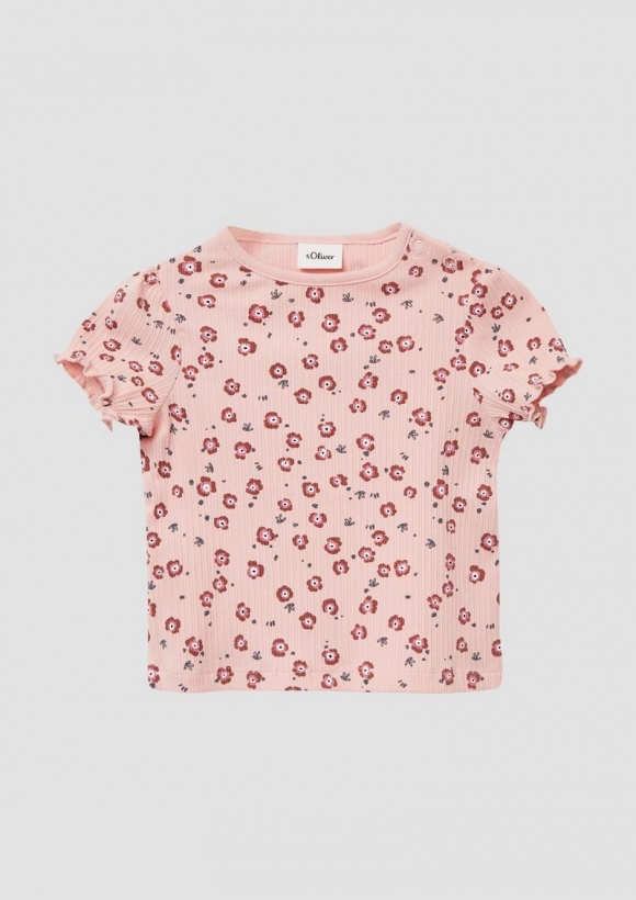 s.Oliver Elastisches T-Shirt aus Rippware mit Puffärmeln - zartrosa