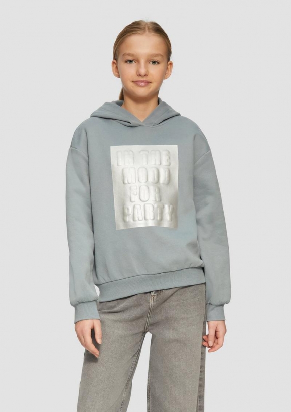 s.Oliver Wärmender Hoodie mit Metallic-Print - blassblau