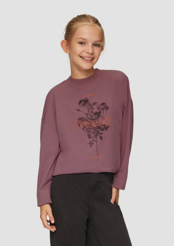 s.Oliver Langarmshirt mit gummiertem Neon-Print - lavendel