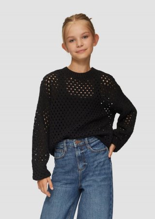 s.Oliver Strickpullover mit Lochmuster im Boxy-Schnitt - schwarz
