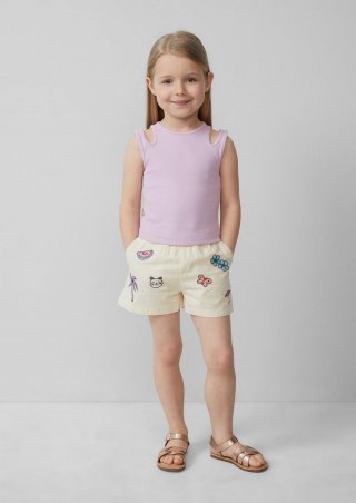 s.Oliver Kurze Hose mit Stickerei in Leinen-Optik - creme