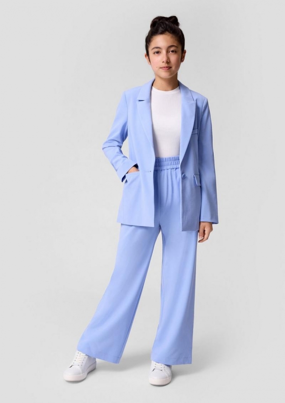s.Oliver Wide-Leg-Hose aus Twill mit Elastikbund und Eingrifftaschen - himmelblau