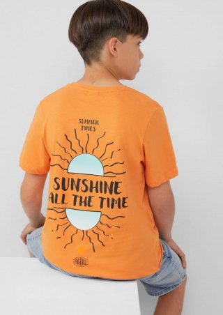 s.Oliver Baumwoll-T-Shirt mit Front- und Rückenprint - orange