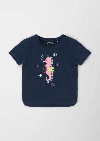 s.Oliver Baumwollshirt mit Seepferdchen-Artwork - navy