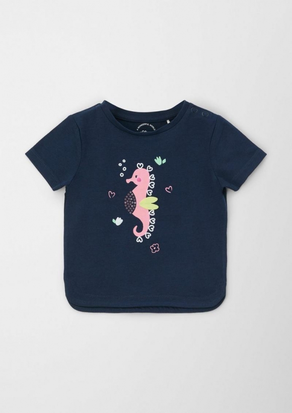 s.Oliver Baumwollshirt mit Seepferdchen-Artwork - navy