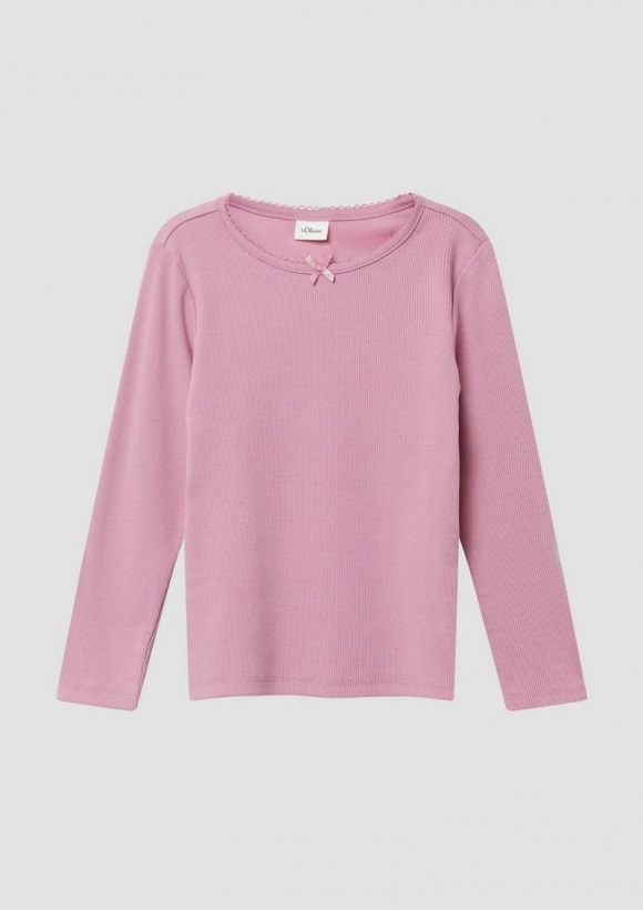 s.Oliver Slim-Fit-Longsleeve aus Rippware mit Schleifendetail - pink