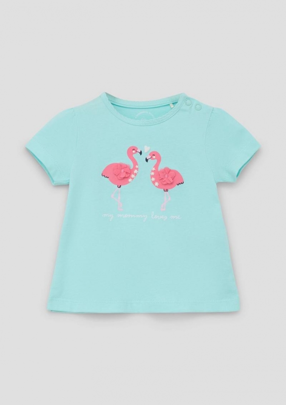 s.Oliver T-Shirt mit Flamingo-Artwork - helles türkis