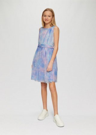 s.Oliver Mehrlagiges Mesh-Kleid mit Viskosefutter - himmelblau