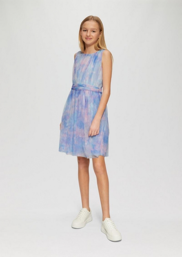 s.Oliver Mehrlagiges Mesh-Kleid mit Viskosefutter - himmelblau
