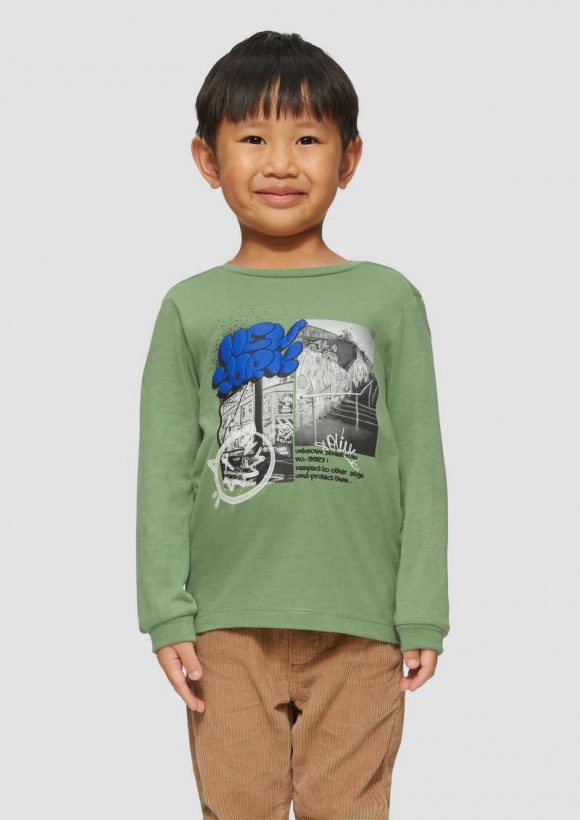 s.Oliver Weiches Longsleeve mit Frontprint - hellgrün