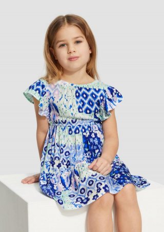 s.Oliver Kurzes Viskose-Kleid mit Flügelärmeln und Rückenausschnitt - azurblau