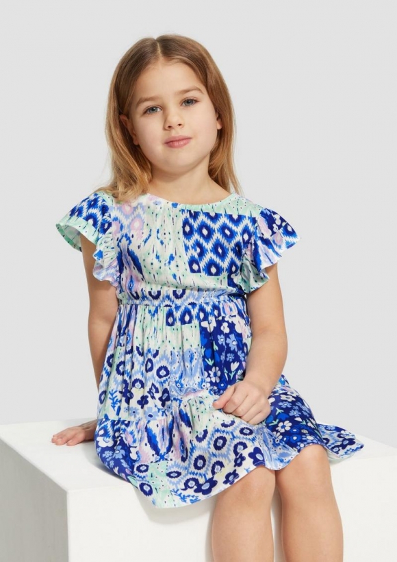 s.Oliver Kurzes Viskose-Kleid mit Flügelärmeln und Rückenausschnitt - azurblau