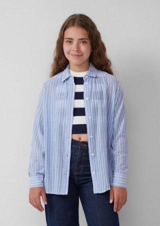 s.Oliver Leichtes Oversize-Baumwollhemd mit Streifen - hellblau