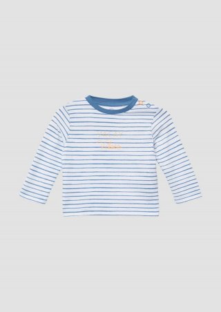 s.Oliver Gestreiftes Unisex Longsleeve mit Frontprint - blassblau