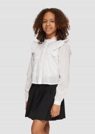 s.Oliver Verkürzte Bluse mit Lochstickerei und Rüschen - weiß