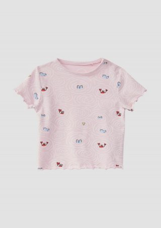 s.Oliver Jersey-Shirt mit All-over-Print und Rollsaum - zartrosa