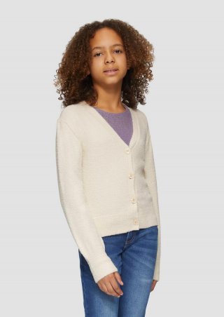 s.Oliver Strickjacke mit Knopfleiste aus Bouclé - helles sand