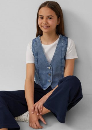 s.Oliver Denim-Weste mit Glitzer-Finishing - blau