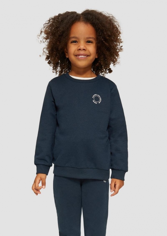 s.Oliver Unisex Sweatshirt mit Rippbündchen und kleinem Print-Detail - navy