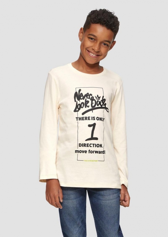 s.Oliver Langarmshirt mit Schriftprint - helles sand