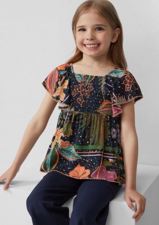 s.Oliver Gemusterte Bluse aus satinierter Viskose mit Smok-Detail - navy