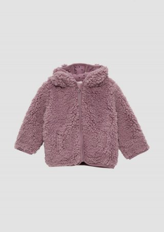 s.Oliver Teddyplüsch-Jacke mit Öhrchen und gemustertem Futter - lavendel
