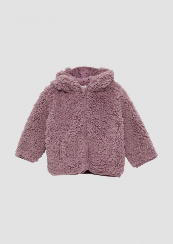 s.Oliver Teddyplüsch-Jacke mit Öhrchen und gemustertem Futter - lavendel