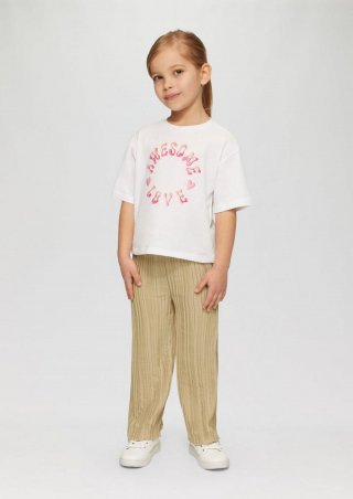 s.Oliver Plissierte Wide-Leg-Hose mit Glitzerbund - sandstein