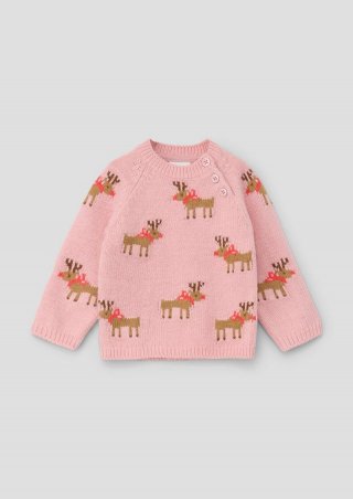 s.Oliver Strickpullover mit Rentier-Muster - rosa