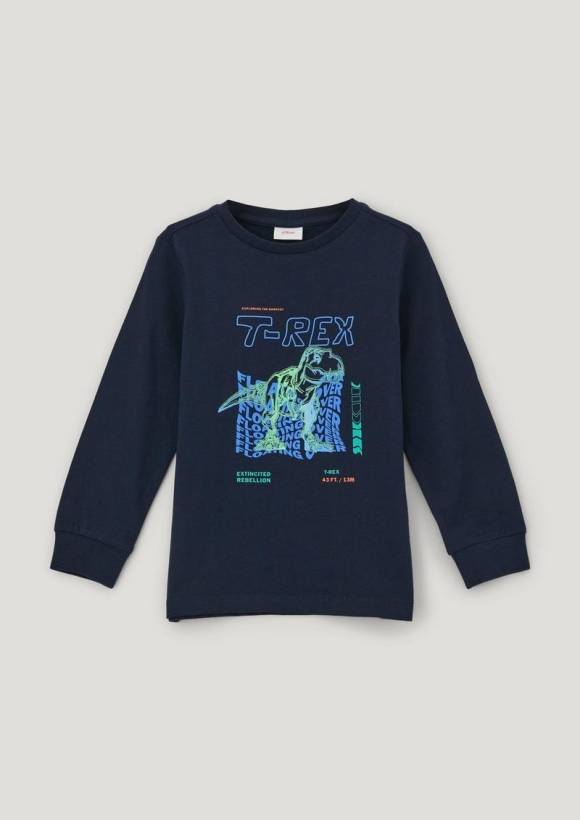 s.Oliver Longsleeve mit gummiertem Print - navy