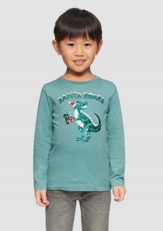 s.Oliver Longsleeve mit Pailletten-Weihnachtsmotiv - türkisblau