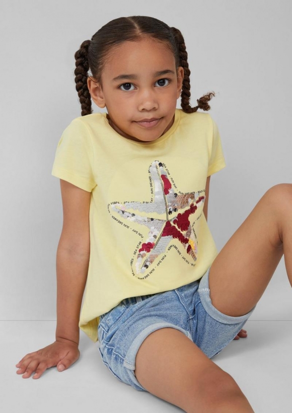 s.Oliver T-Shirt im A-Shape mit Wendepailletten - helles zitrone