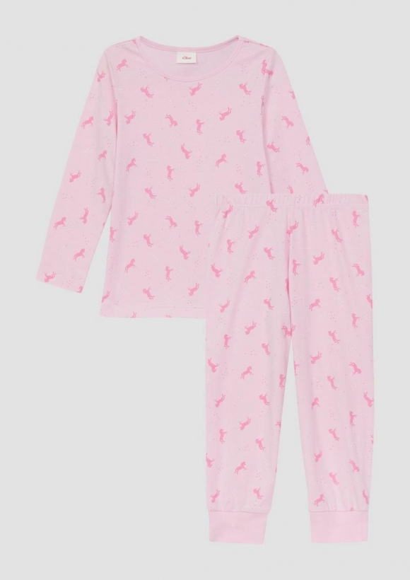 s.Oliver Baumwoll-Pyjama mit All-over-Print - rosa