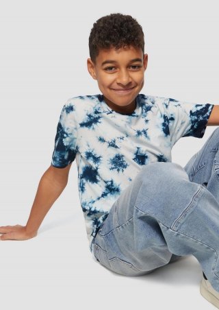 s.Oliver Baumwoll-T-Shirt mit Batik-Effekt - navy