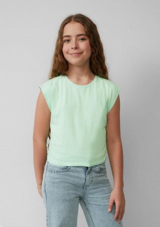 s.Oliver Jersey-Shirt im V-Shape mit Raffung und Printdetail - ozeangrün