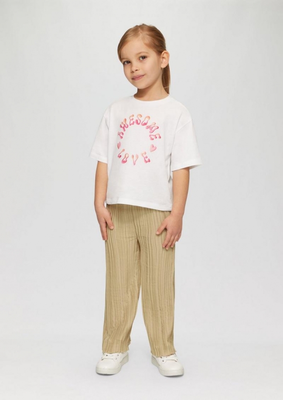 s.Oliver Plissierte Wide-Leg-Hose mit Glitzerbund - sandstein
