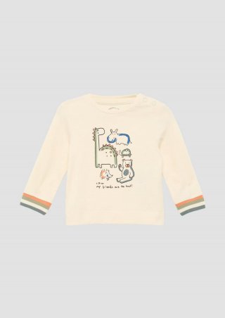 s.Oliver Longsleeve mit Frontprint und Multicolour-Bündchen - helles sand