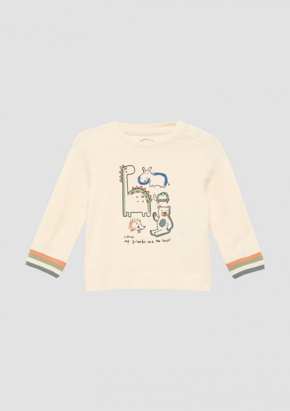 s.Oliver Longsleeve mit Frontprint und Multicolour-Bündchen - helles sand