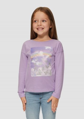 s.Oliver Langarmshirt mit glitzerndem Frontprint - lavendel
