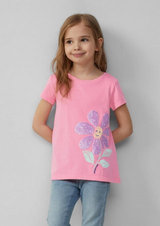 s.Oliver Ausgestelltes T-Shirt mit Frontprint und Pailletten - rosa