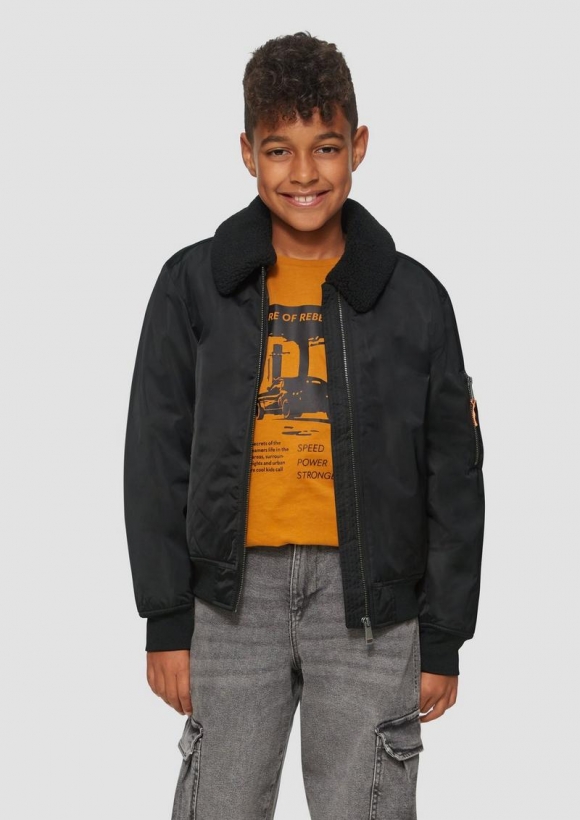 s.Oliver Bomberjacke mit abnehmbarem Teddy-Kragen - schwarz