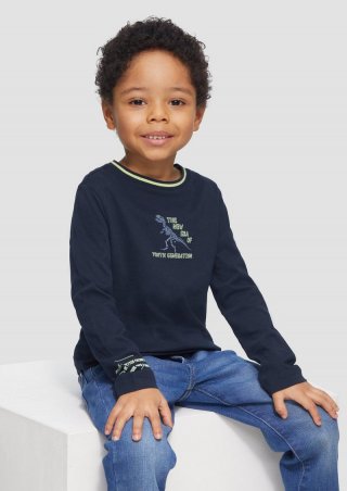 s.Oliver Baumwoll-Longsleeve mit Print- und Kontrastdetails - navy