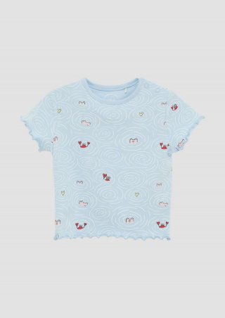 s.Oliver Jersey-Shirt mit All-over-Print und Rollsaum - himmelblau