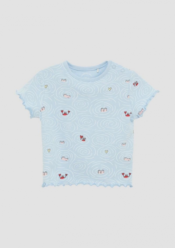 s.Oliver Jersey-Shirt mit All-over-Print und Rollsaum - himmelblau