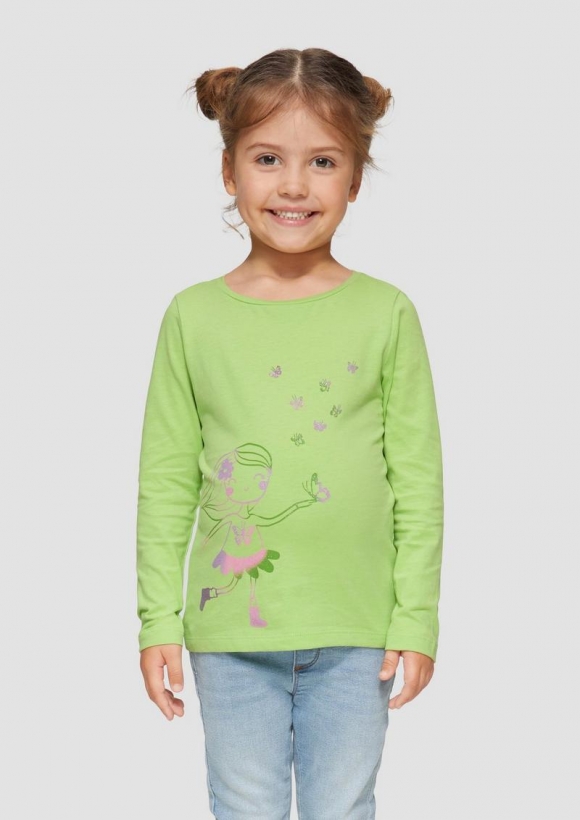 s.Oliver Langarmshirt mit Glitzerprint - bambusgrün