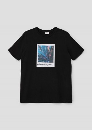 s.Oliver T-Shirt mit gummiertem Frontprint - schwarz